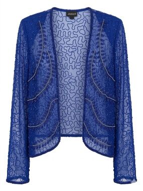 Vintage Landmark 100% Pure Silk Heavily Beaded Jacket Royal Blue Sheer Luxe
